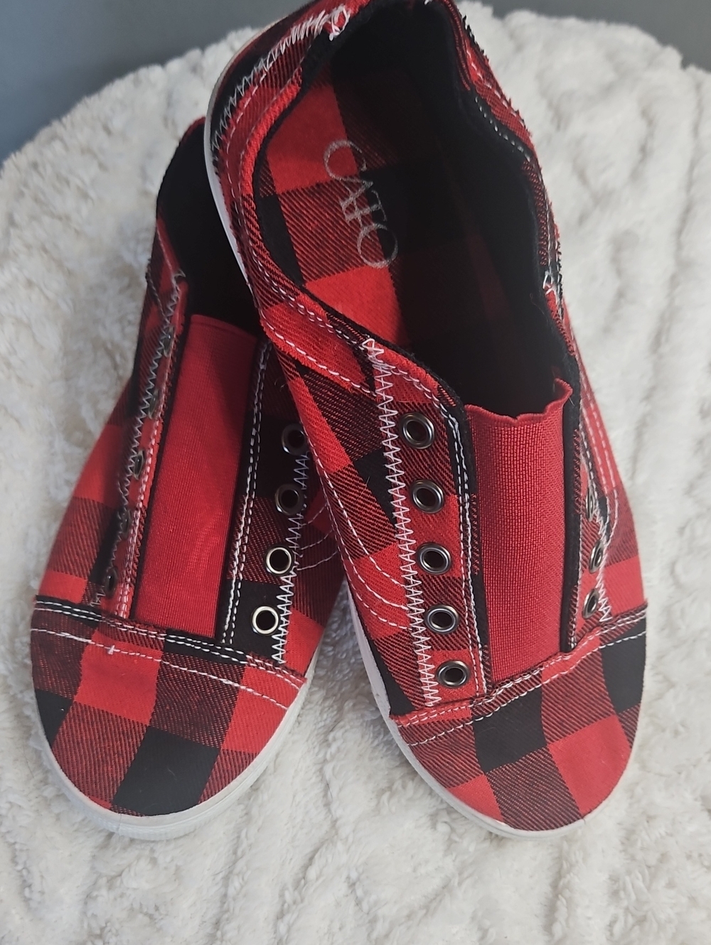 Cato Red and Black Plaid Slip-On Sneakers